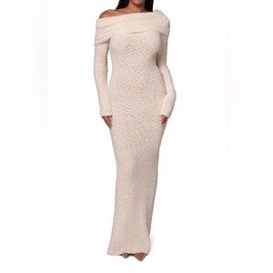 JLUXLABEL Textured Long Sleeve Maxi Dress in Cream